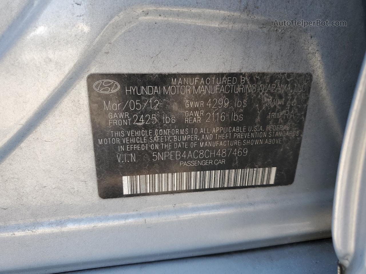 2012 Hyundai Sonata Gls Silver vin: 5NPEB4AC8CH487469