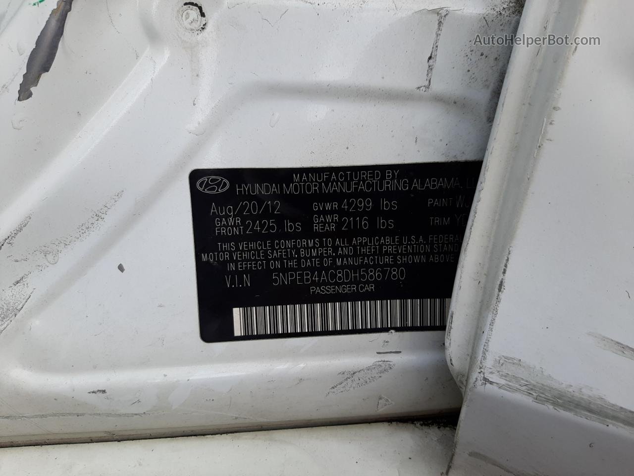 2013 Hyundai Sonata Gls Белый vin: 5NPEB4AC8DH586780