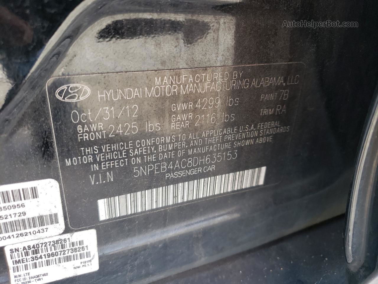 2013 Hyundai Sonata Gls Черный vin: 5NPEB4AC8DH635153