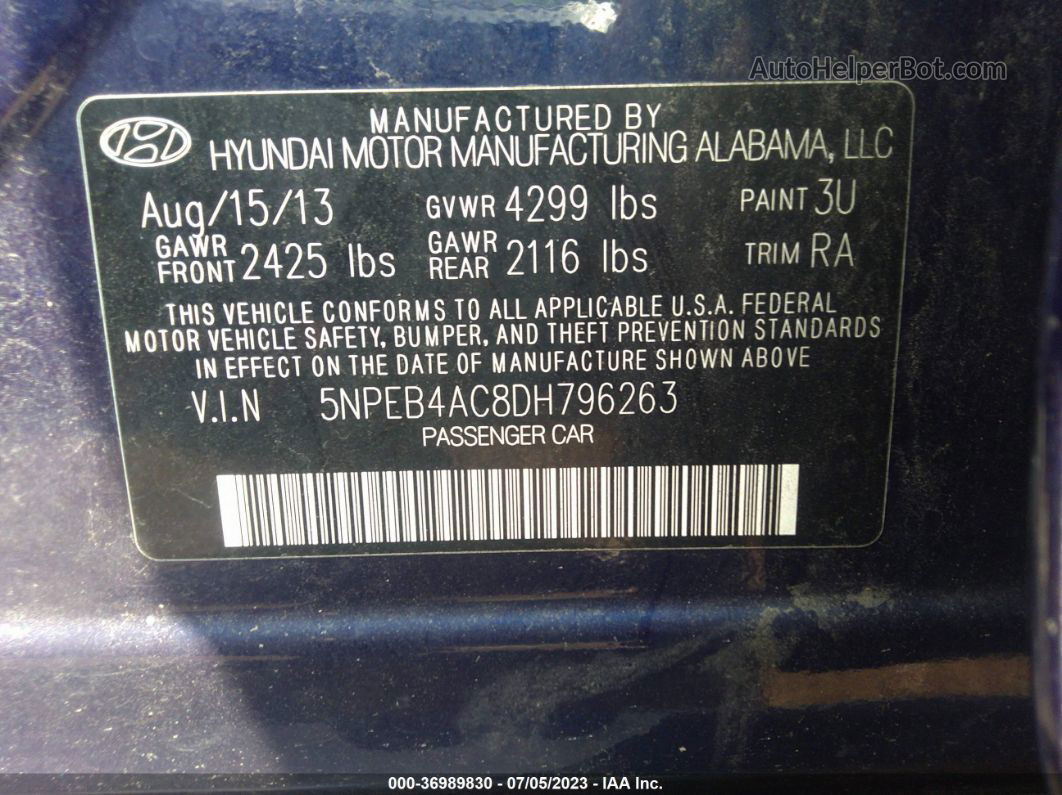 2013 Hyundai Sonata Gls Blue vin: 5NPEB4AC8DH796263