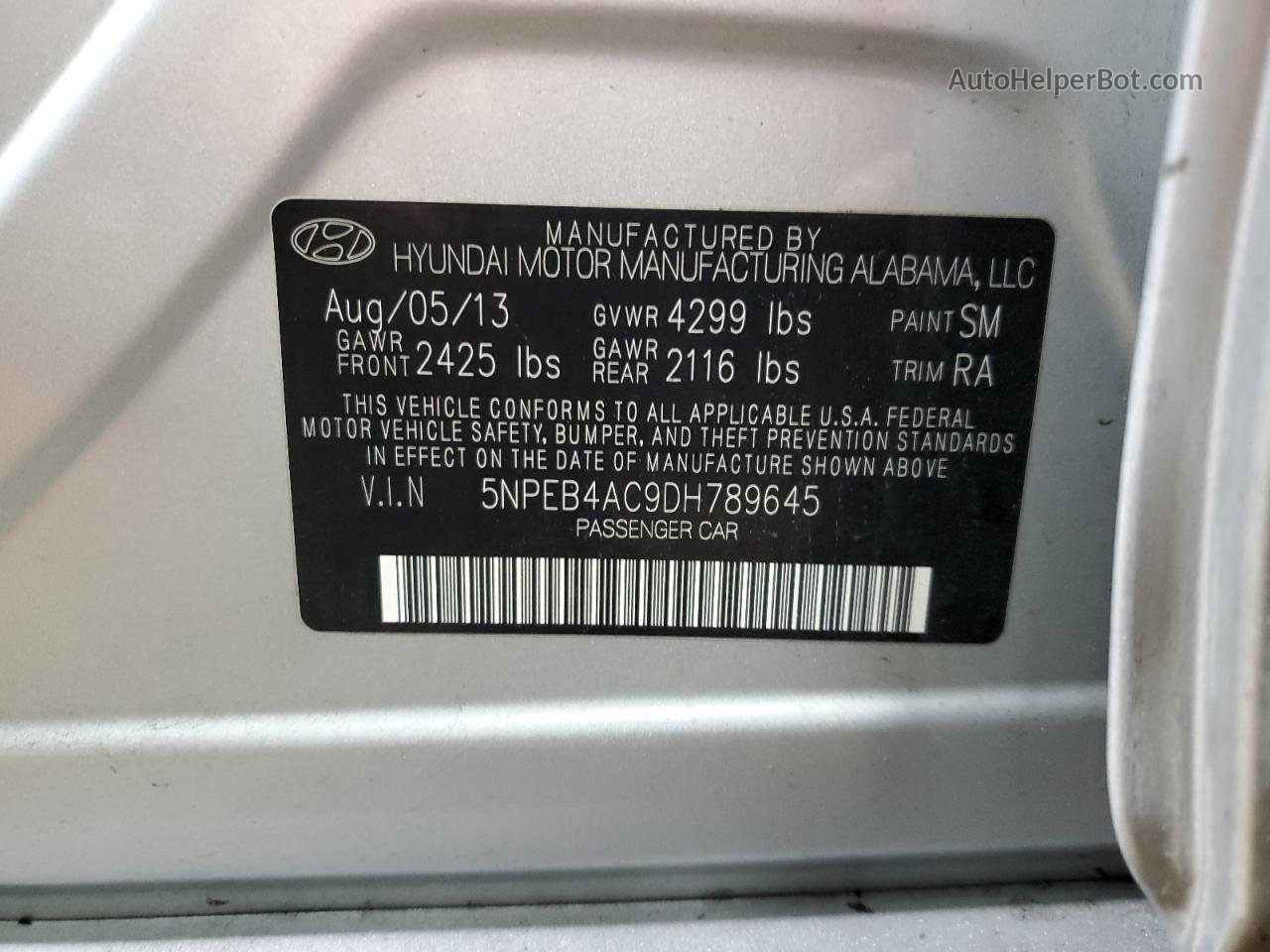 2013 Hyundai Sonata Gls Silver vin: 5NPEB4AC9DH789645