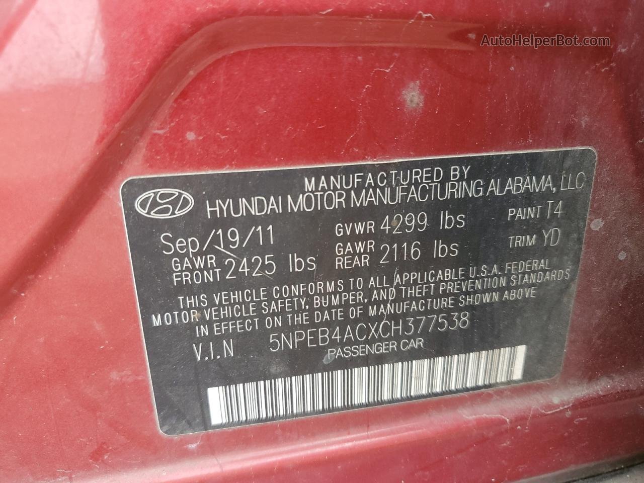 2012 Hyundai Sonata Gls Maroon vin: 5NPEB4ACXCH377538