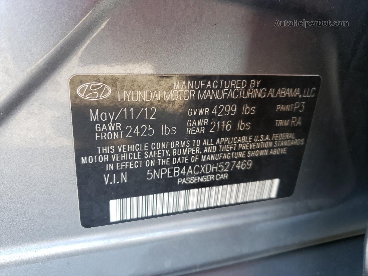 2013 Hyundai Sonata Gls Gray vin: 5NPEB4ACXDH527469