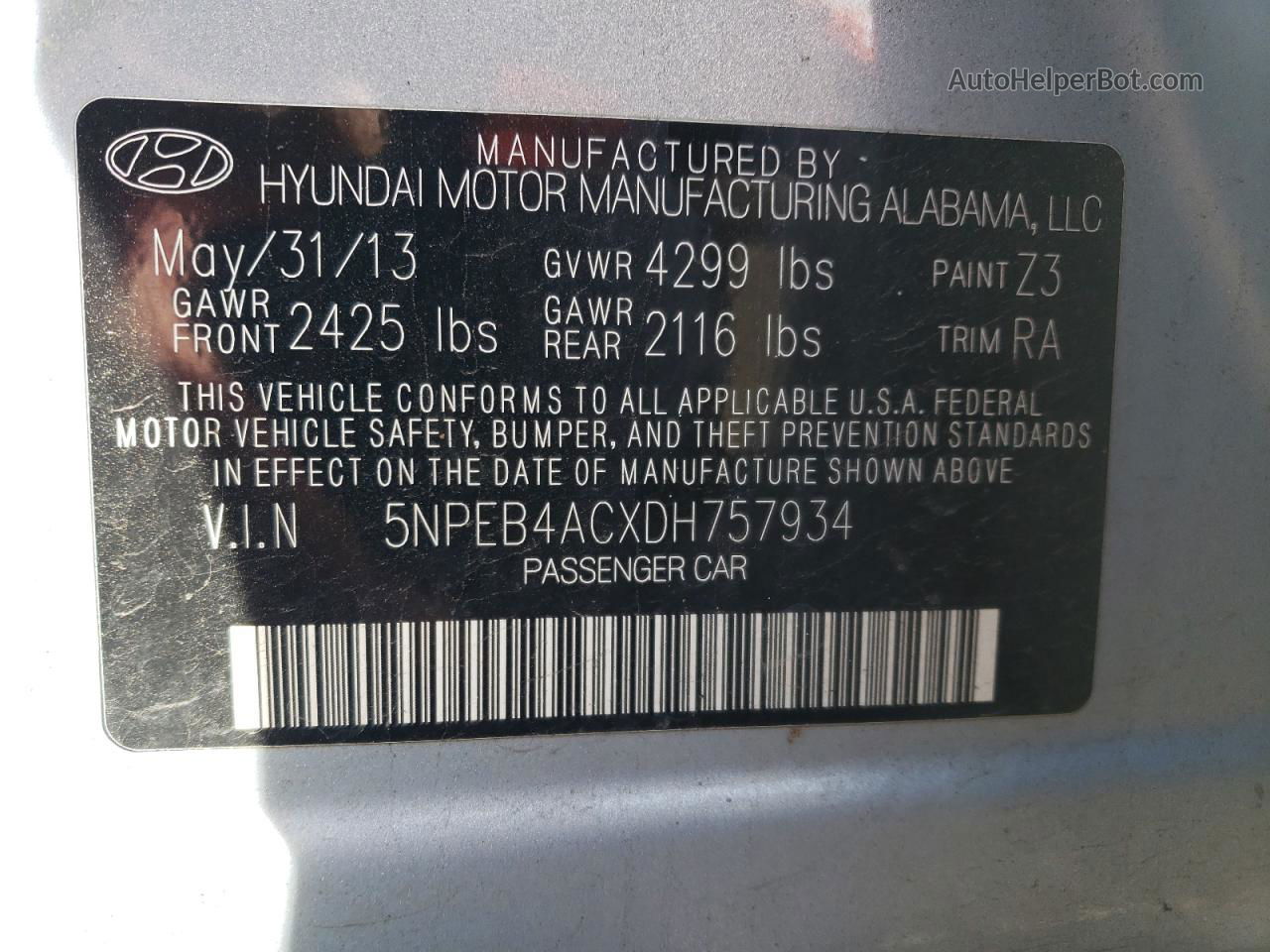 2013 Hyundai Sonata Gls Синий vin: 5NPEB4ACXDH757934