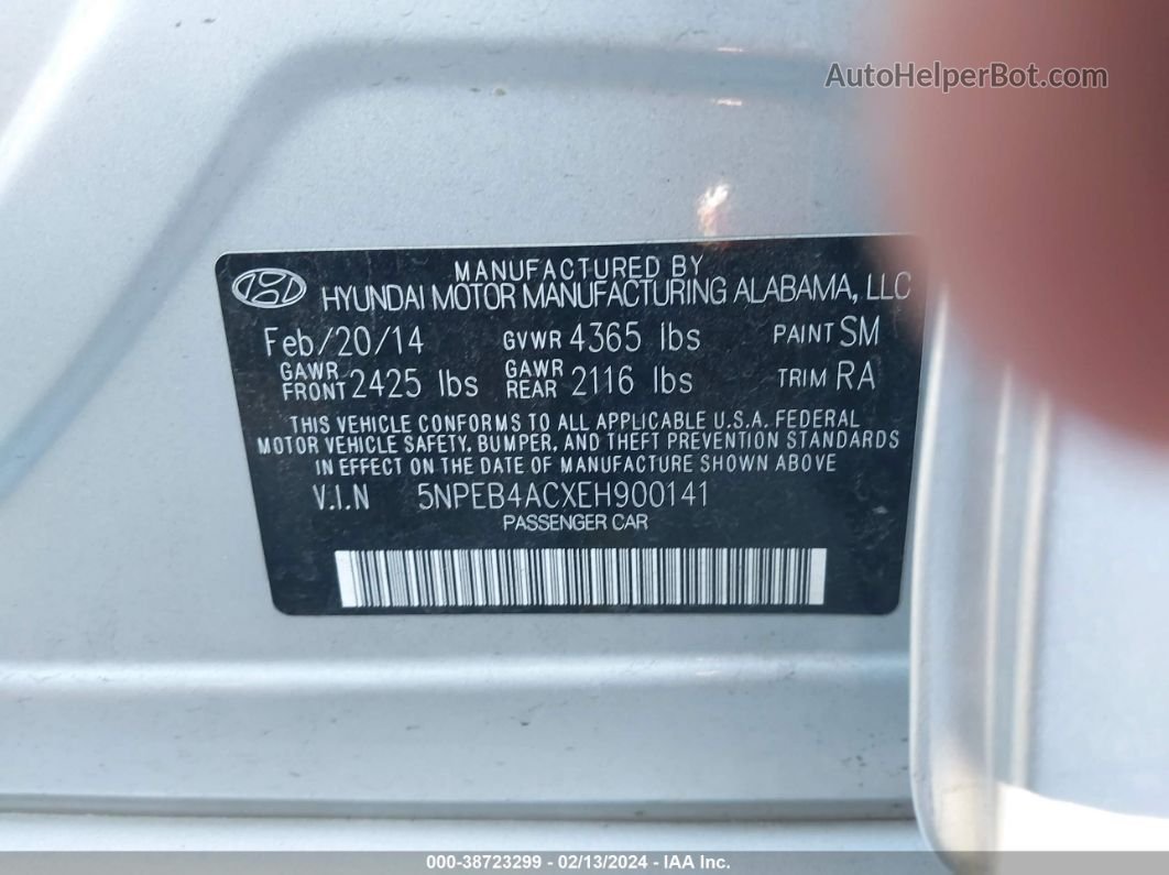 2014 Hyundai Sonata Gls Silver vin: 5NPEB4ACXEH900141