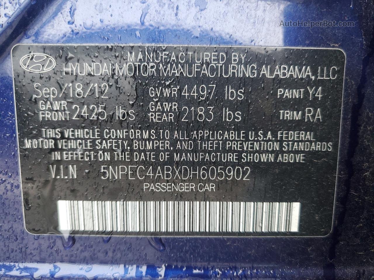 2013 Hyundai Sonata Se Blue vin: 5NPEC4ABXDH605902