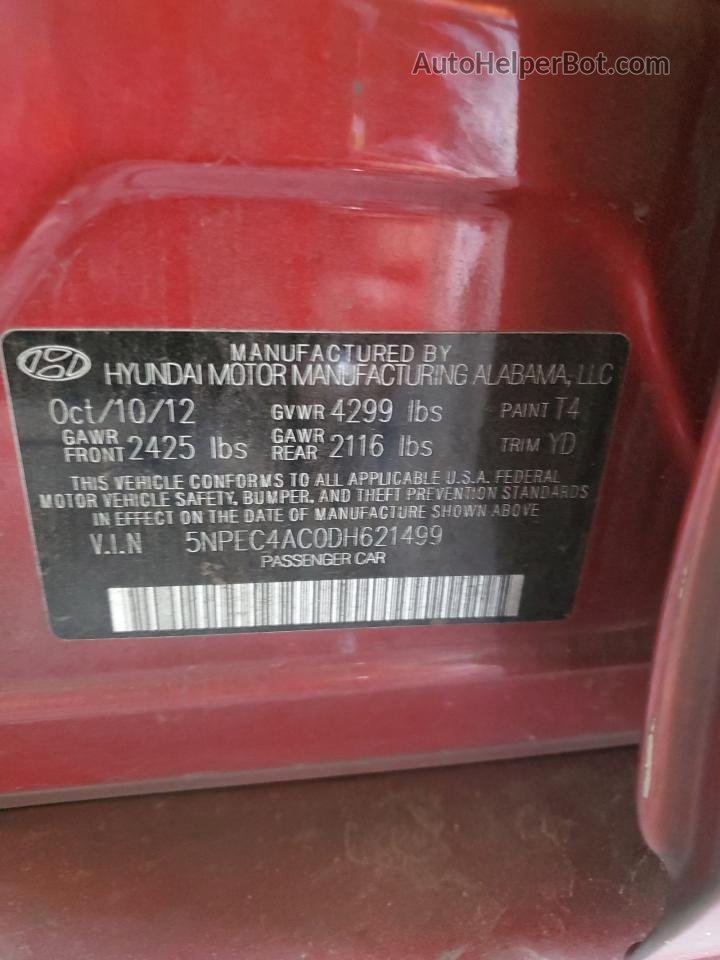 2013 Hyundai Sonata Se Red vin: 5NPEC4AC0DH621499
