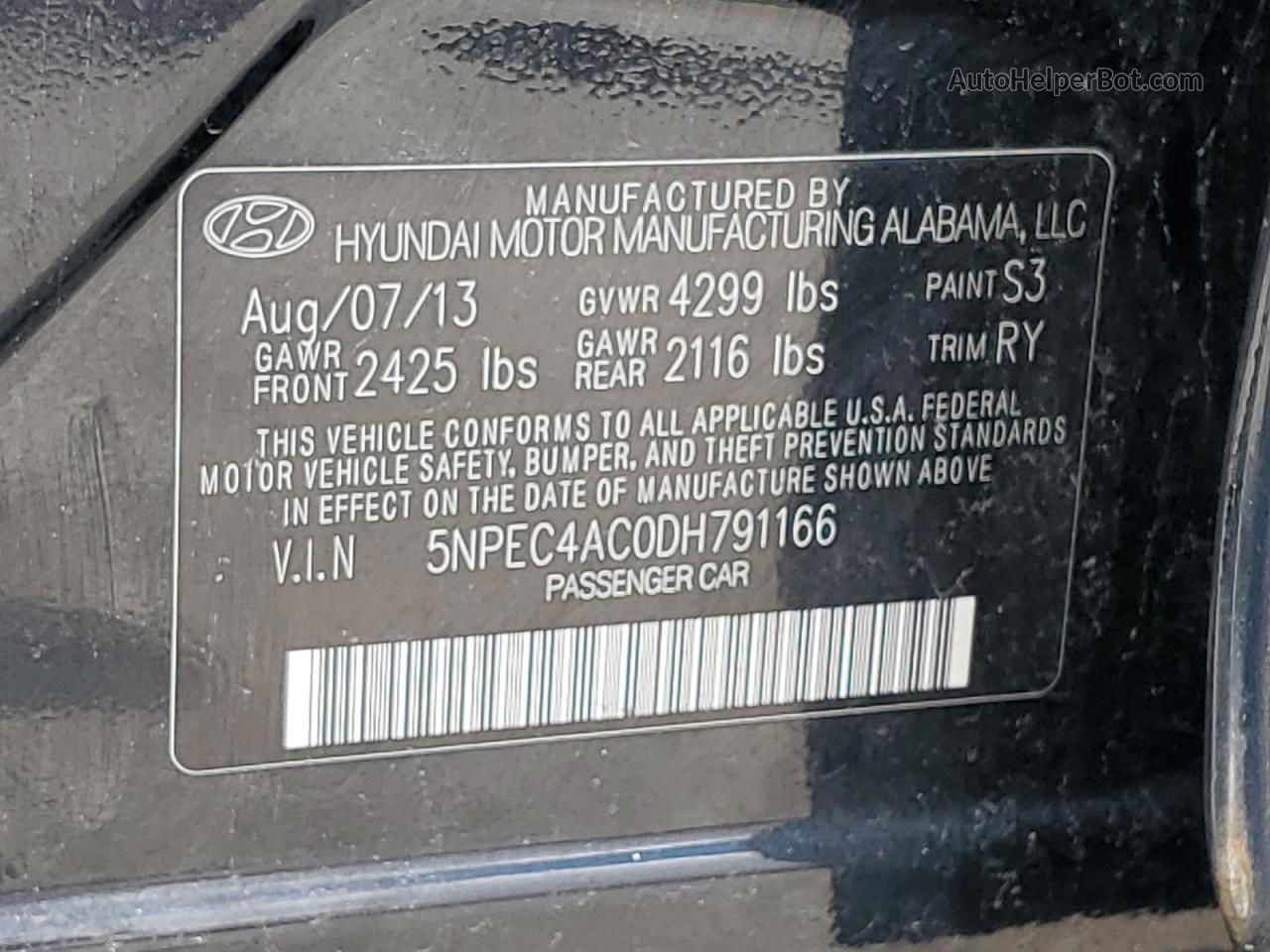 2013 Hyundai Sonata Se Черный vin: 5NPEC4AC0DH791166