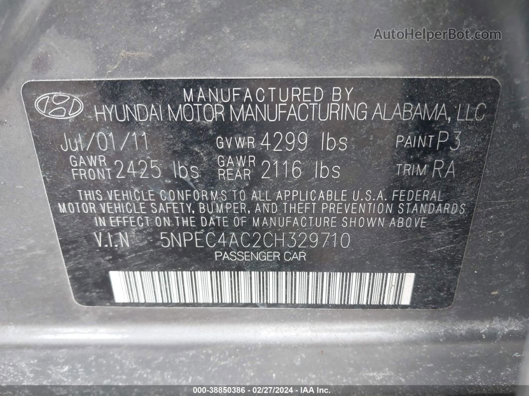 2012 Hyundai Sonata Se Gray vin: 5NPEC4AC2CH329710