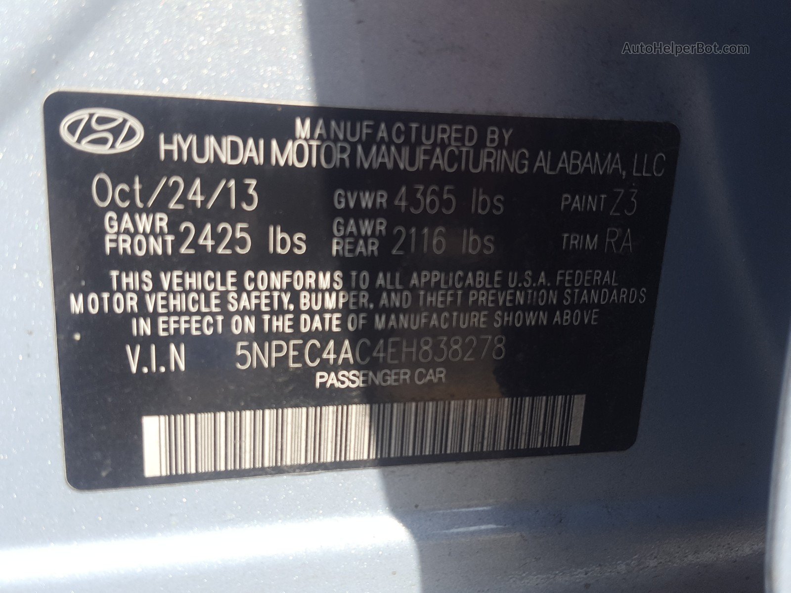 2014 Hyundai Sonata Se Silver vin: 5NPEC4AC4EH838278