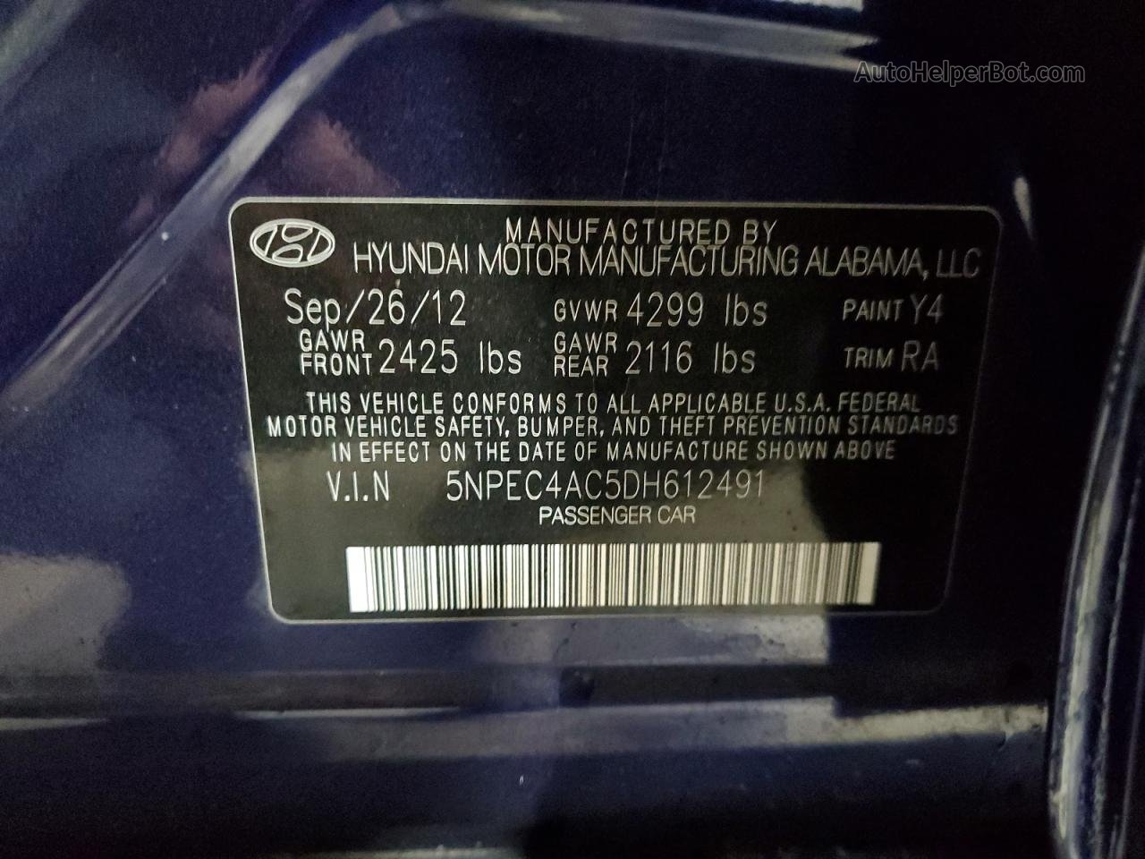 2013 Hyundai Sonata Se Blue vin: 5NPEC4AC5DH612491