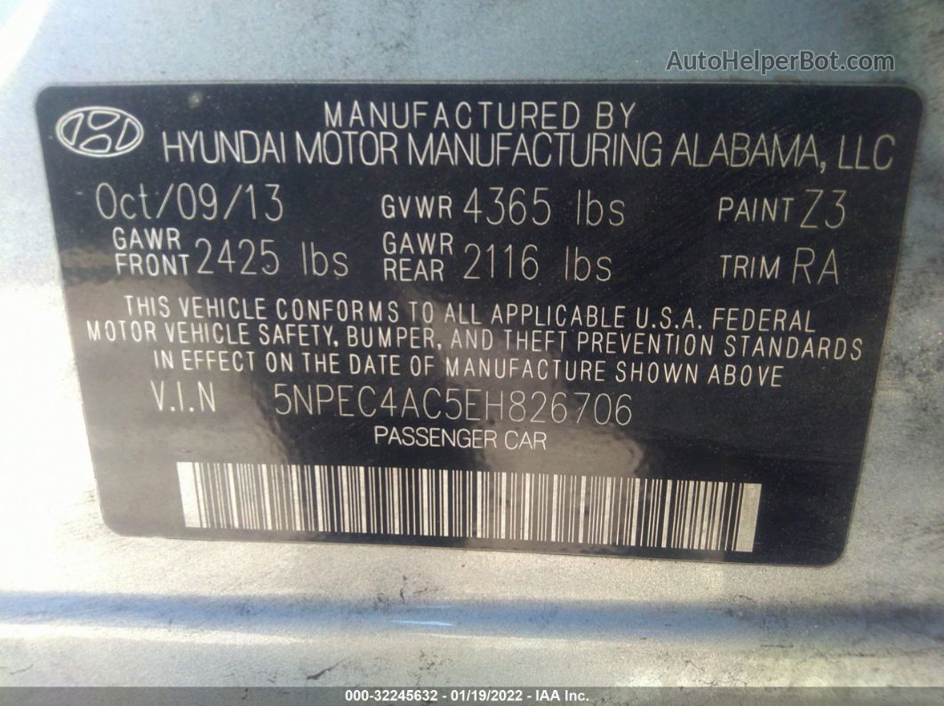 2014 Hyundai Sonata Limited Светло-синий vin: 5NPEC4AC5EH826706