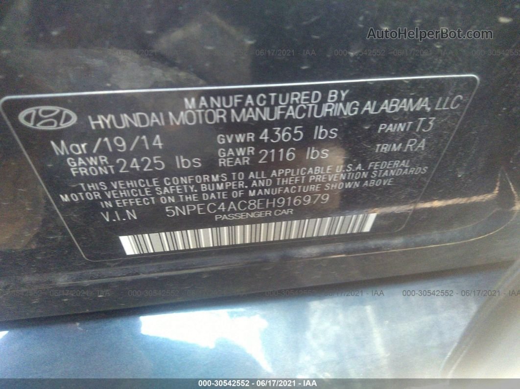 2014 Hyundai Sonata Se Black vin: 5NPEC4AC8EH916979