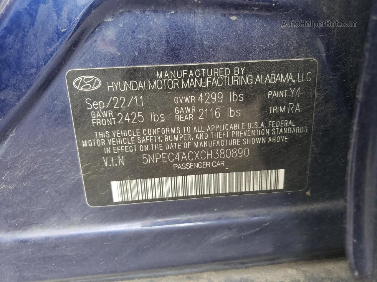2012 Hyundai Sonata Se Blue vin: 5NPEC4ACXCH380890