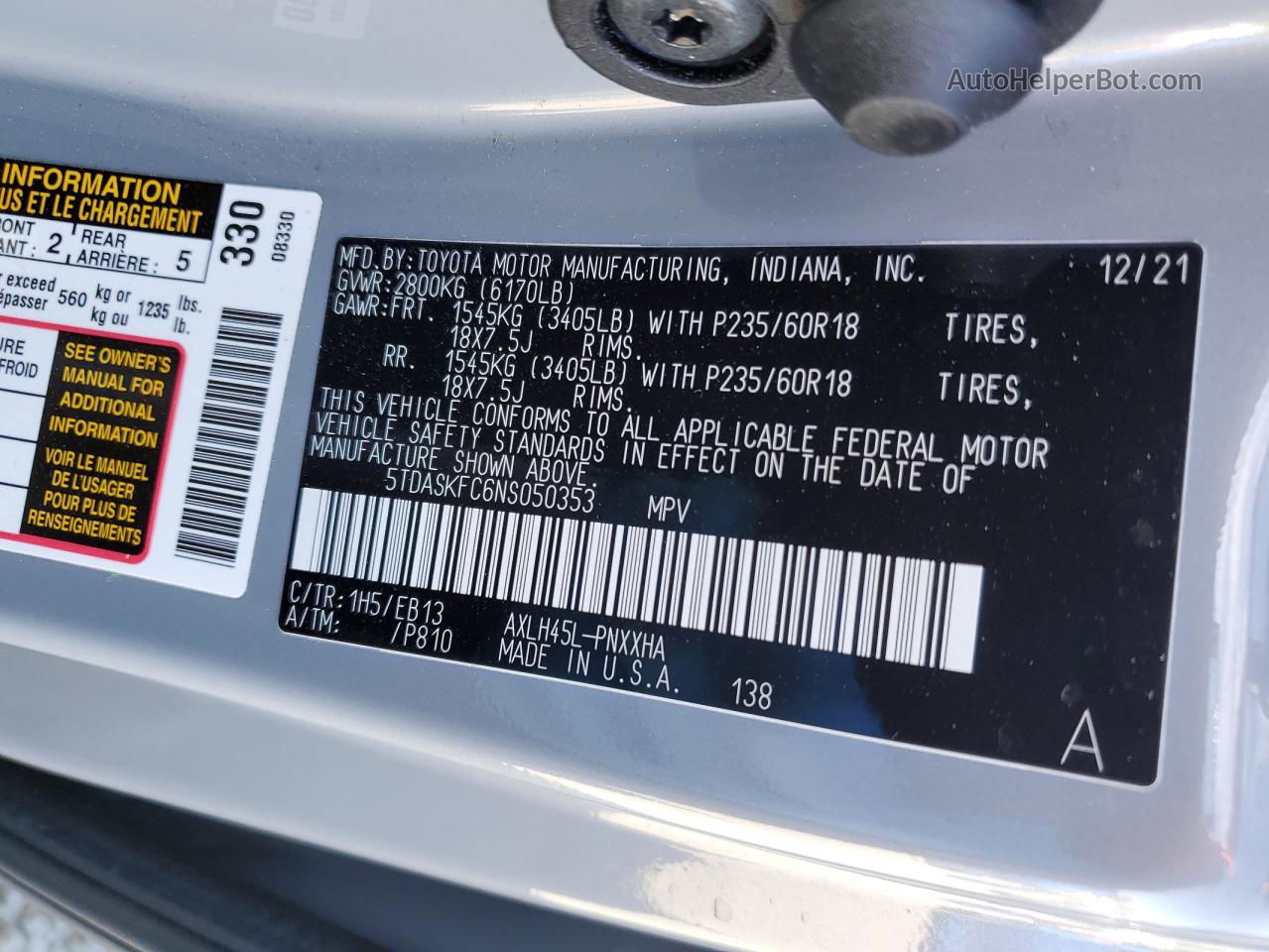 2022 Toyota Sienna Xle Gray vin: 5TDASKFC6NS050353