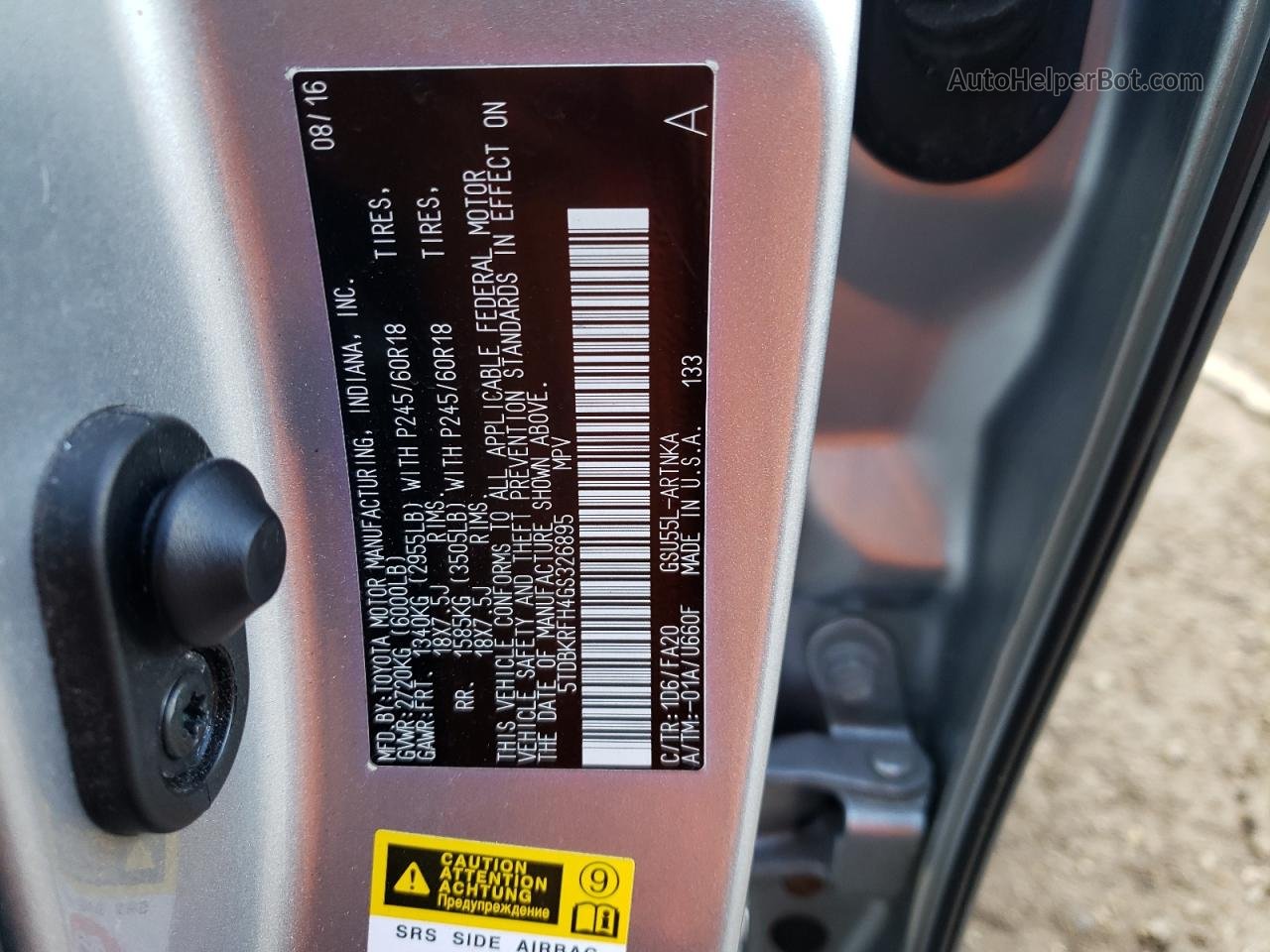 2016 Toyota Highlander Le Silver vin: 5TDBKRFH4GS326895