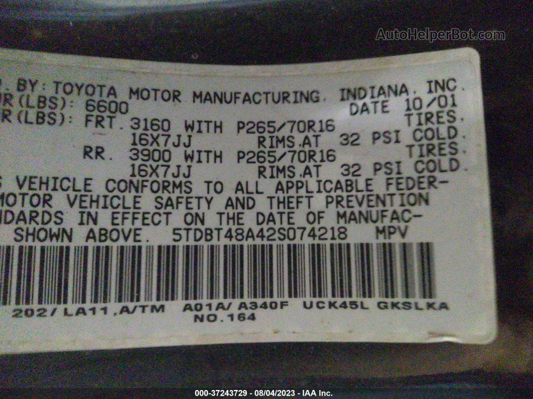 2002 Toyota Sequoia Limited Black vin: 5TDBT48A42S074218