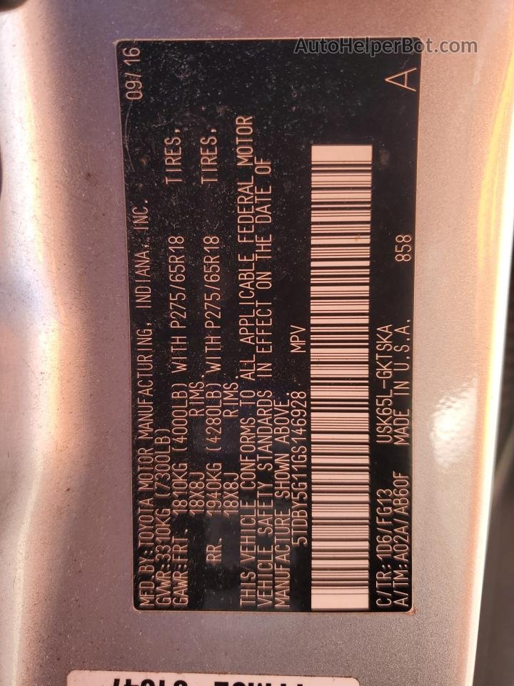 2016 Toyota Sequoia Sr5 Silver vin: 5TDBY5G11GS146928