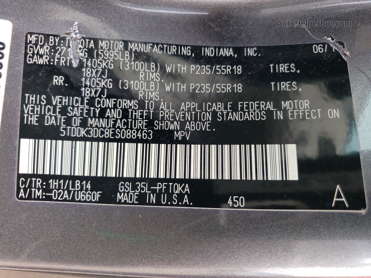2014 Toyota Sienna Xle Gray vin: 5TDDK3DC8ES088463