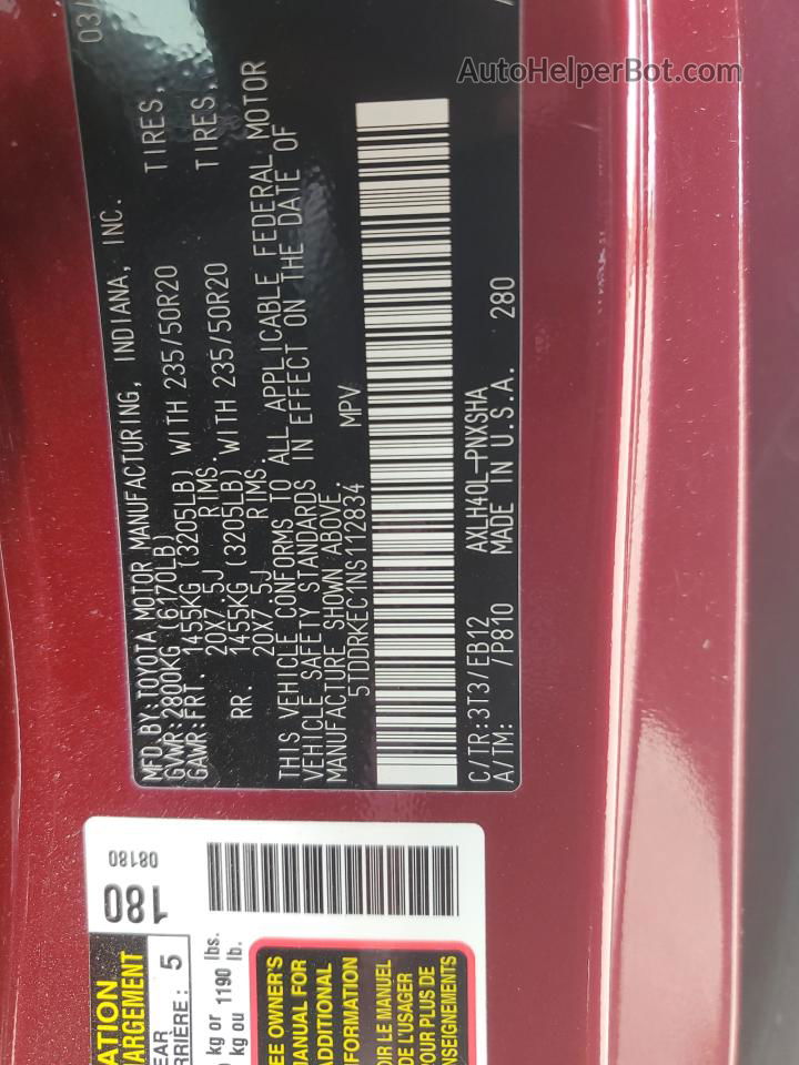 2022 Toyota Sienna Xse Red vin: 5TDDRKEC1NS112834