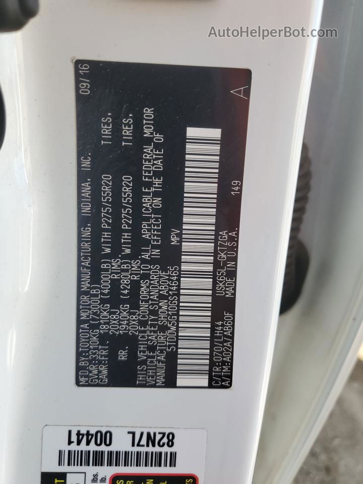 2016 Toyota Sequoia Platinum White vin: 5TDDW5G10GS146465