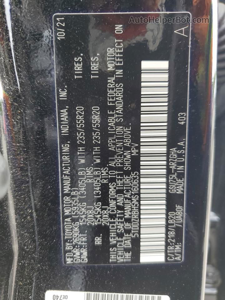 2021 Toyota Highlander Limited Черный vin: 5TDDZRBH5MS160635