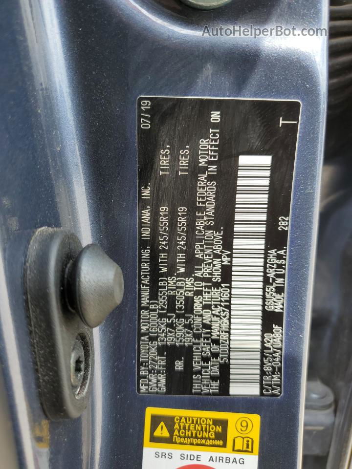 2019 Toyota Highlander Limited Серый vin: 5TDDZRFH6KS711601