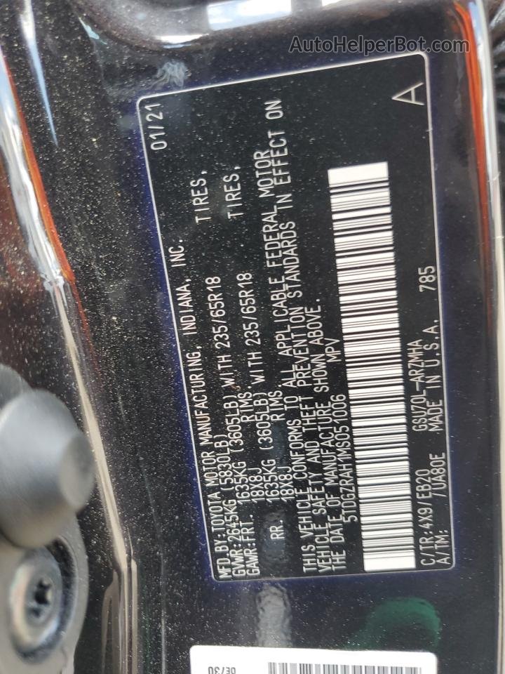 2021 Toyota Highlander Xle Black vin: 5TDGZRAH1MS051006