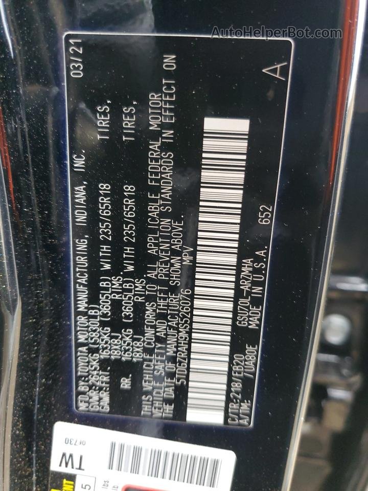 2021 Toyota Highlander Xle Black vin: 5TDGZRAH9MS526076