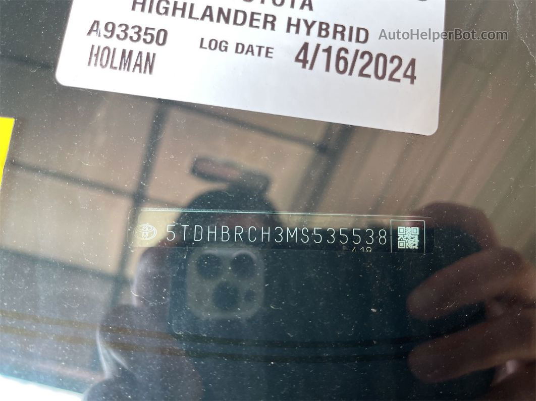 2021 Toyota Highlander Hybrid Xle vin: 5TDHBRCH3MS535538