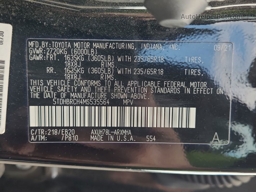 2021 Toyota Highlander Hybrid Xle vin: 5TDHBRCH4MS535564
