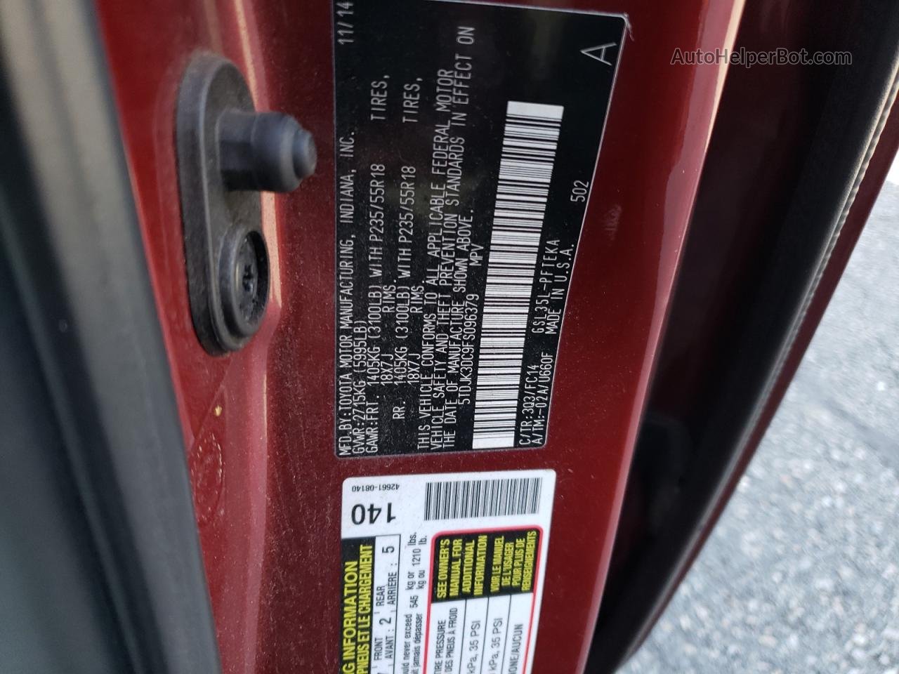 2015 Toyota Sienna Le Красный vin: 5TDJK3DC9FS096379