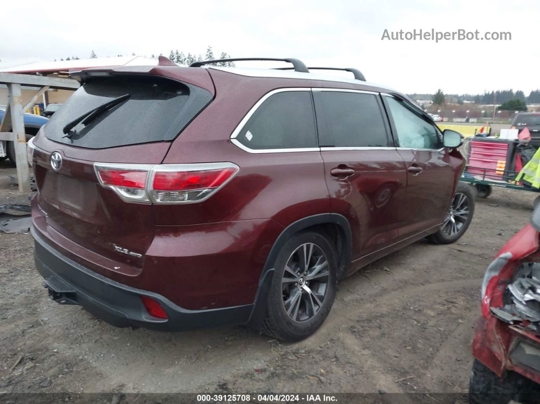 2016 Toyota Highlander Xle V6 Red vin: 5TDJKRFH7GS232019