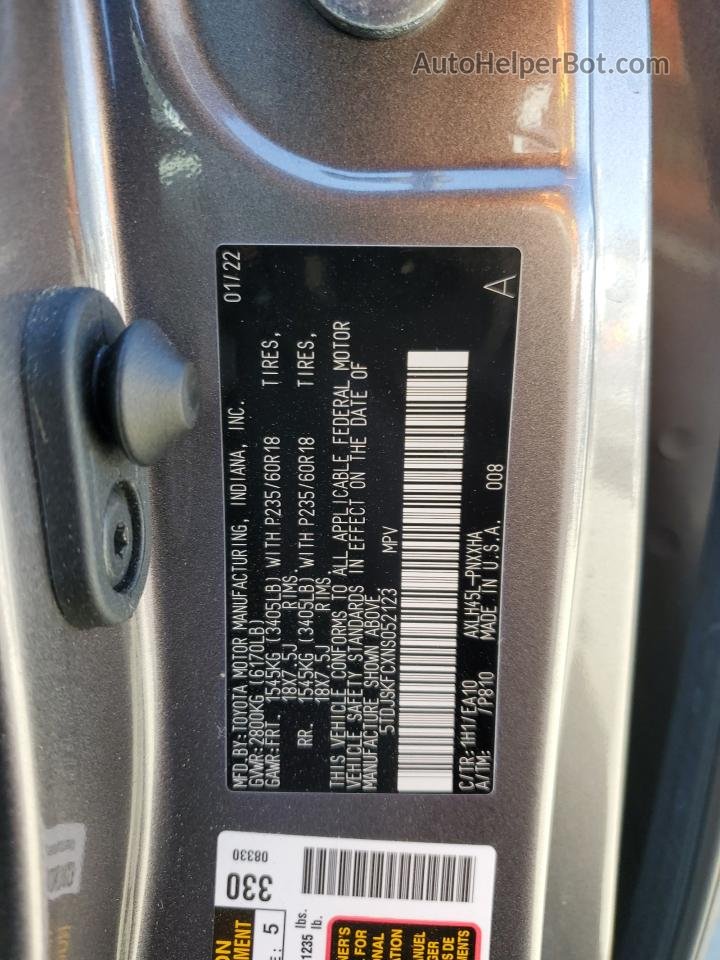 2022 Toyota Sienna Xle Gray vin: 5TDJSKFCXNS052123