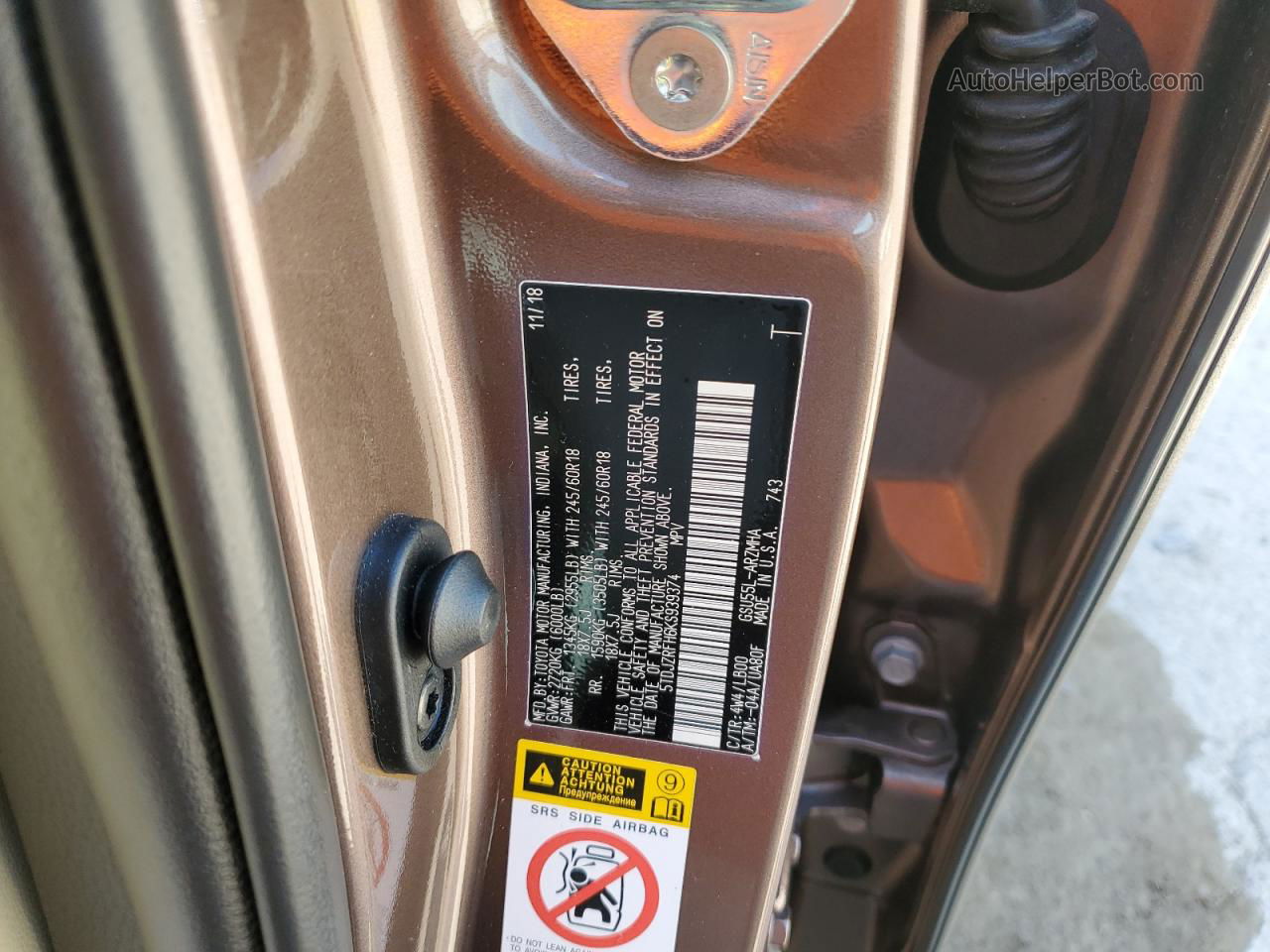 2019 Toyota Highlander Se Коричневый vin: 5TDJZRFH6KS939374