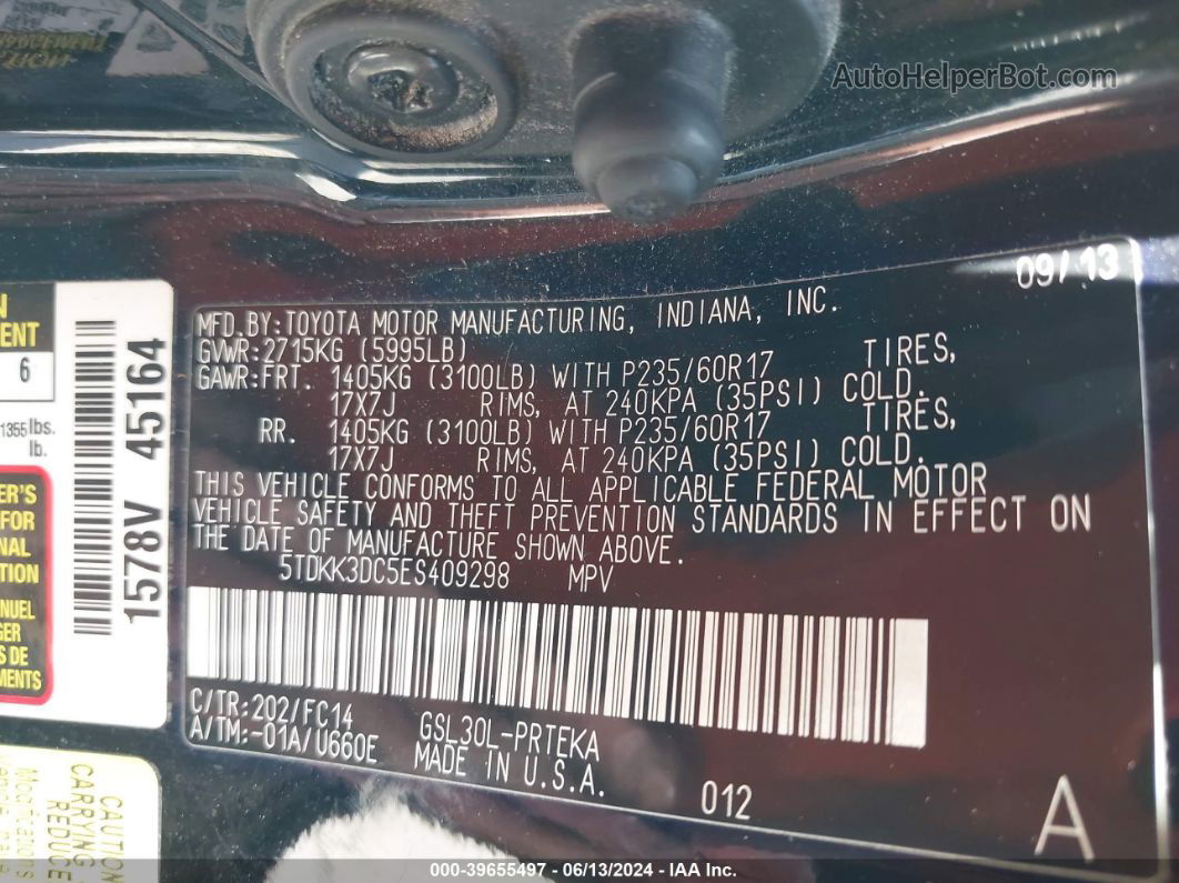 2014 Toyota Sienna Le V6 8 Passenger Черный vin: 5TDKK3DC5ES409298