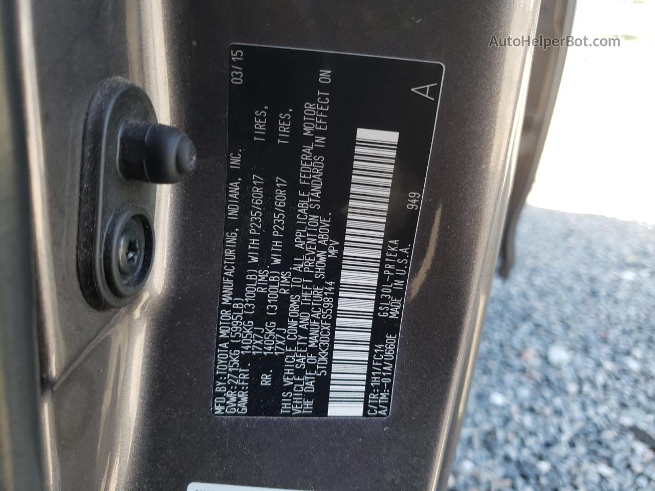 2015 Toyota Sienna Le Серый vin: 5TDKK3DCXFS598144