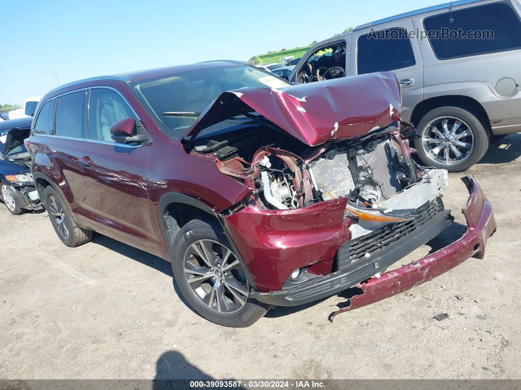 2016 Toyota Highlander Xle V6 Burgundy vin: 5TDKKRFH0GS181824