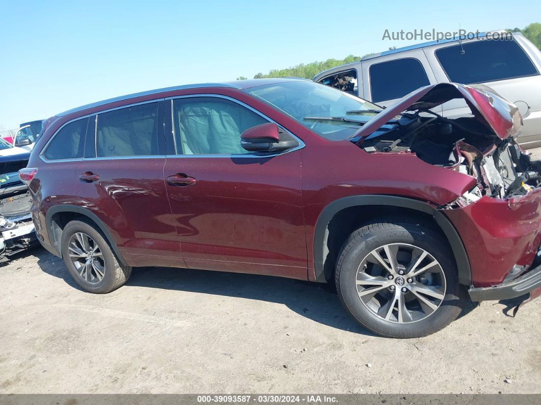 2016 Toyota Highlander Xle V6 Burgundy vin: 5TDKKRFH0GS181824