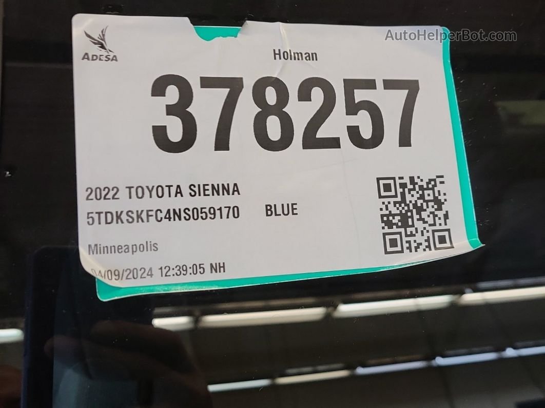 2022 Toyota Sienna Le vin: 5TDKSKFC4NS059170