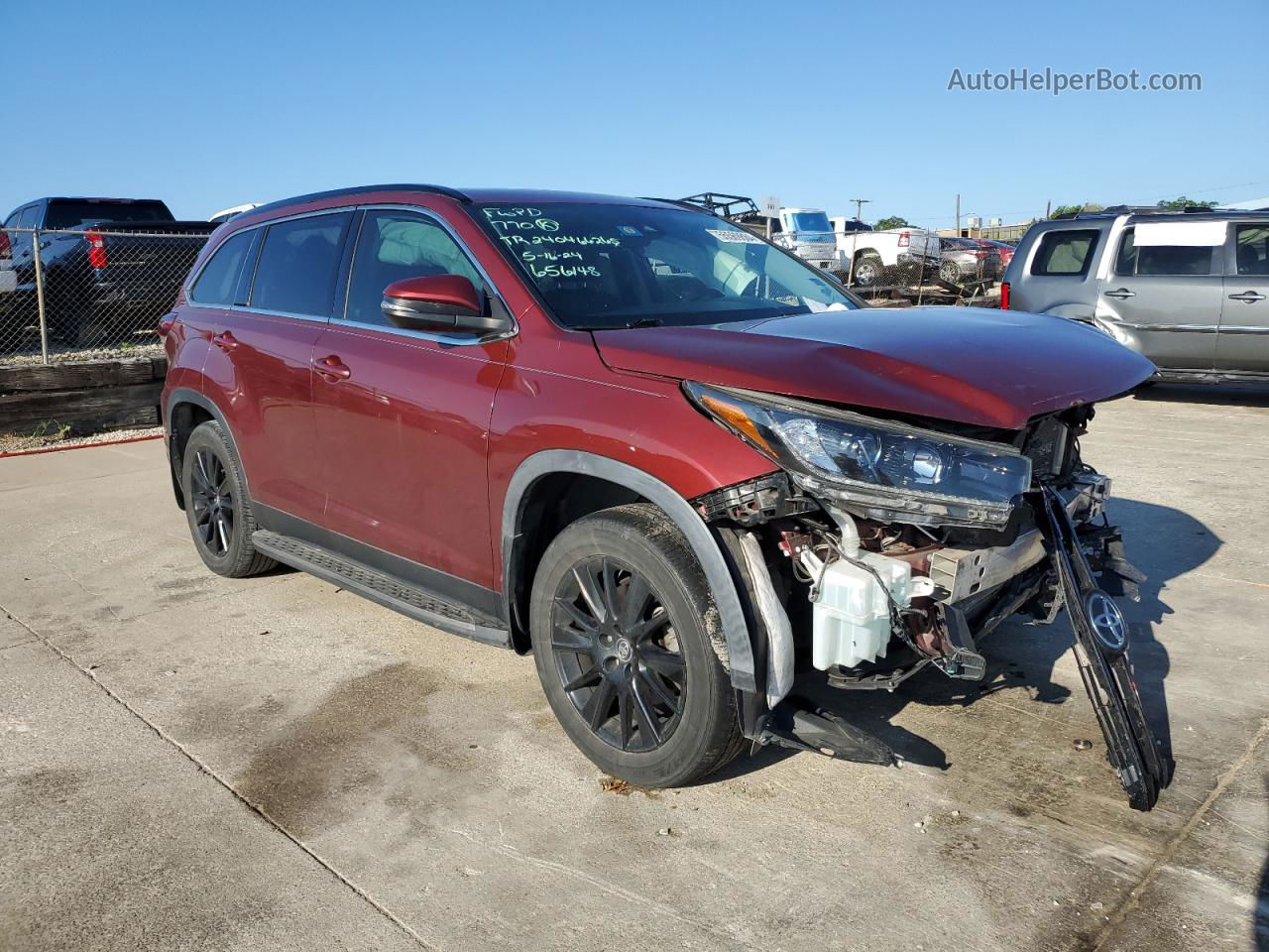 2019 Toyota Highlander Se Burgundy vin: 5TDKZRFH2KS352559