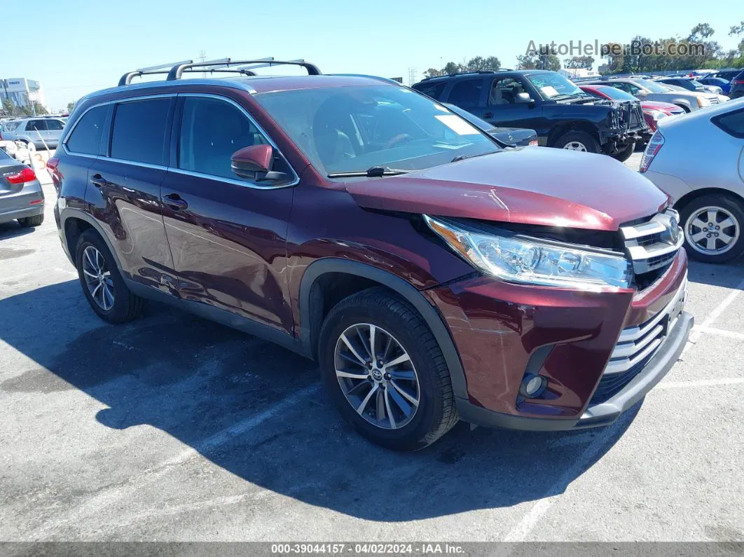 2019 Toyota Highlander Xle Burgundy vin: 5TDKZRFH8KS339492