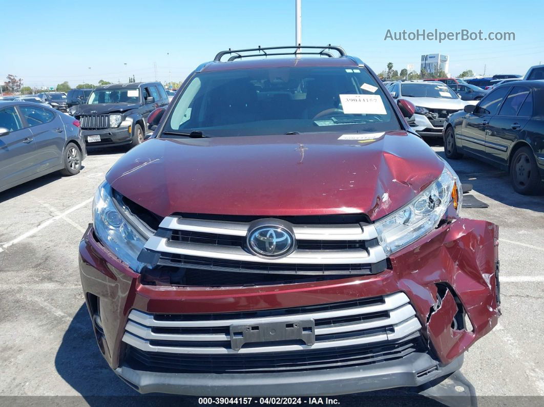 2019 Toyota Highlander Xle Burgundy vin: 5TDKZRFH8KS339492