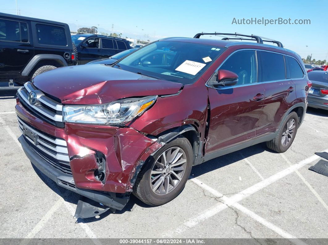 2019 Toyota Highlander Xle Burgundy vin: 5TDKZRFH8KS339492