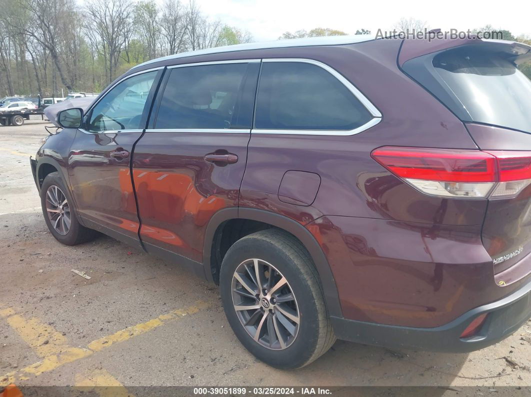 2019 Toyota Highlander Xle Burgundy vin: 5TDKZRFH8KS361766