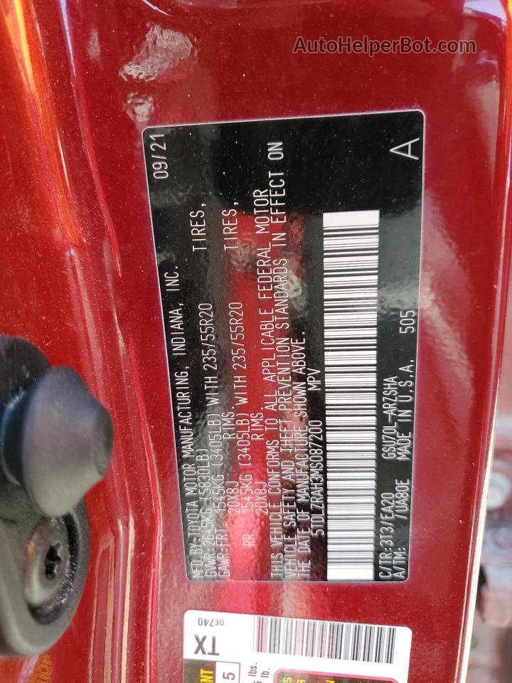 2021 Toyota Highlander Xse Red vin: 5TDLZRAH3MS087200