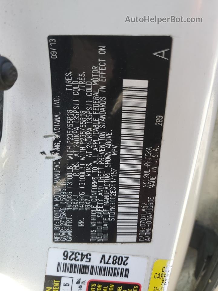 2014 Toyota Sienna Xle Белый vin: 5TDYK3DC2ES417157