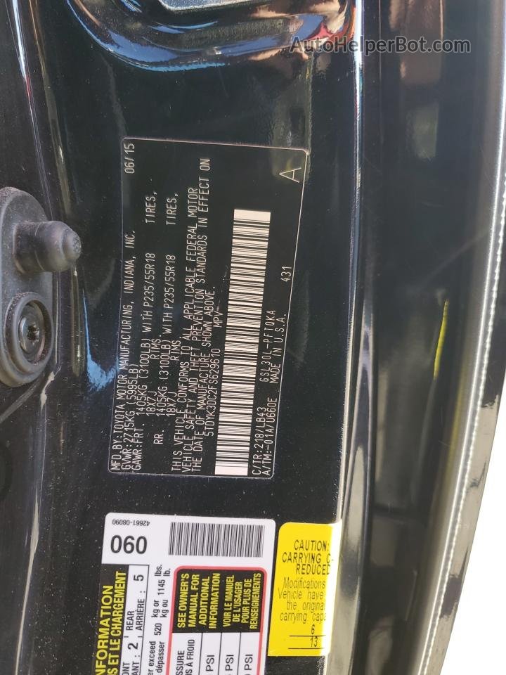 2015 Toyota Sienna Xle Black vin: 5TDYK3DC2FS629610