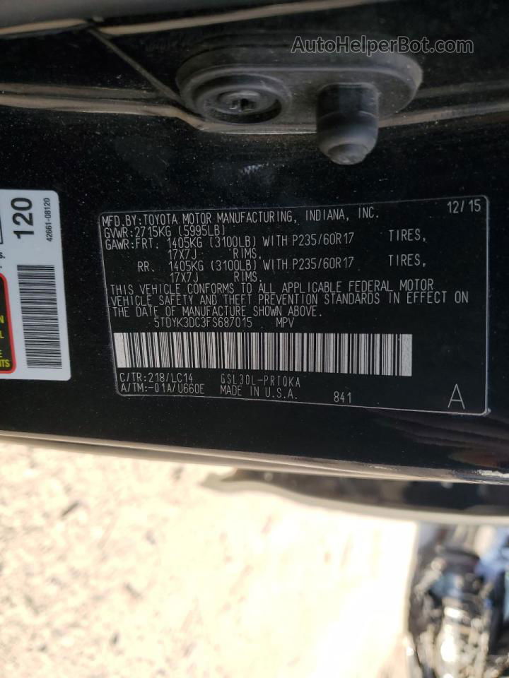 2015 Toyota Sienna Xle Черный vin: 5TDYK3DC3FS687015