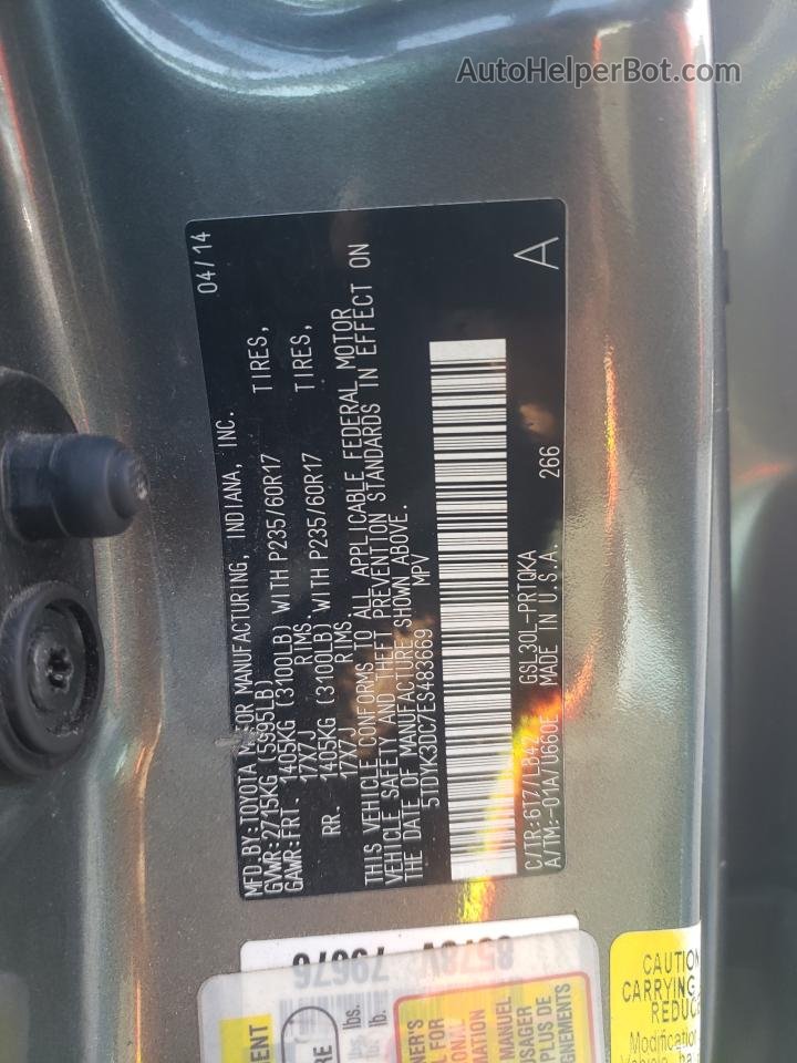 2014 Toyota Sienna Xle Серый vin: 5TDYK3DC7ES483669